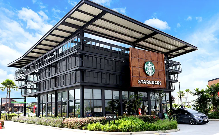 Exterior of a Starbucks.